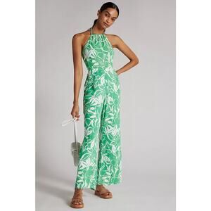 Faithfull the Brand Green & White Floral Halter Jumpsuit